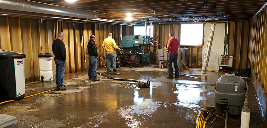 Cleaning Sewage From Basement Floor in New Century